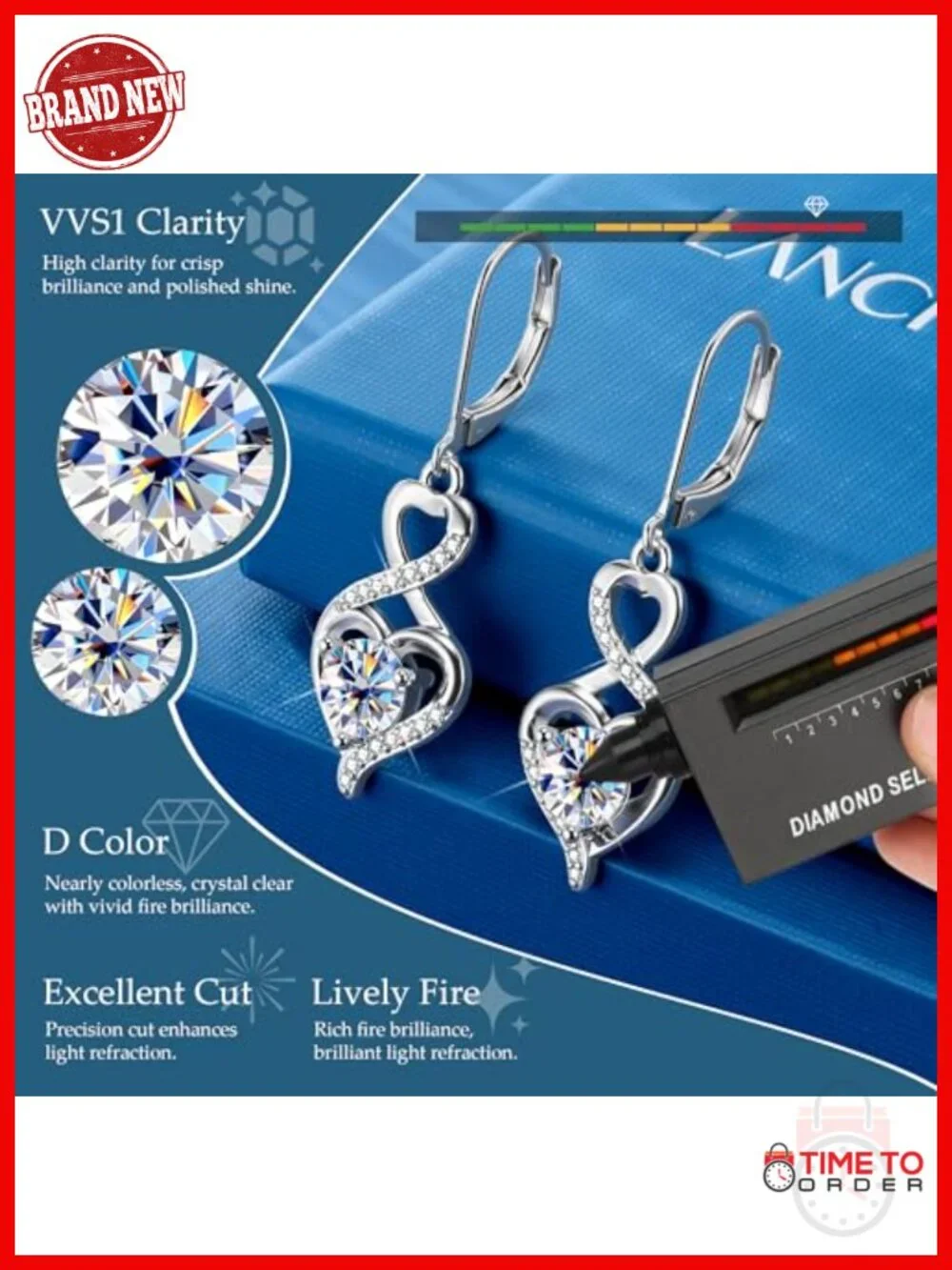 2ct Heart Moissanite Dangle Earrings Silver 14K Gold Plated Lever Back